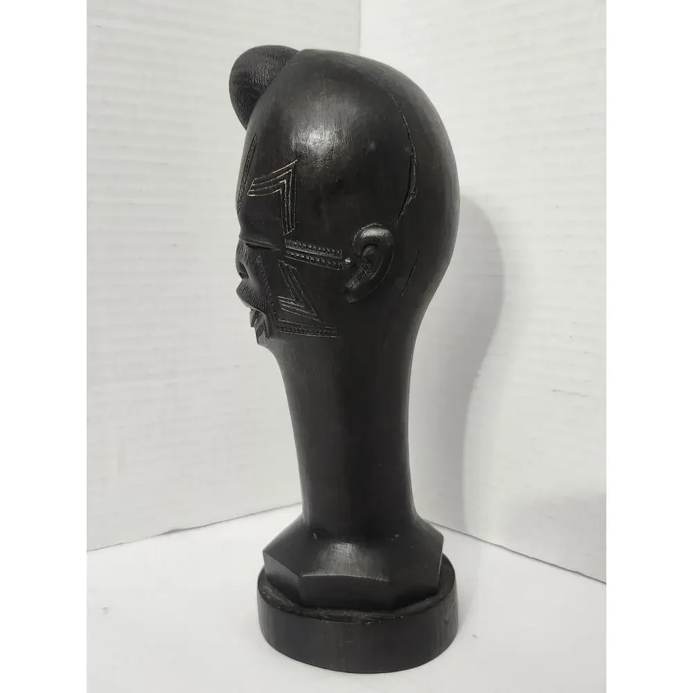 African Makonde Hand Carved Ebony Wood Head Bust Sculpture